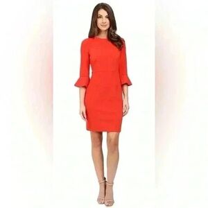 Donna Morgan Women's 3/4 Bell Sleeve Stretch Crepe Sheath Dress
